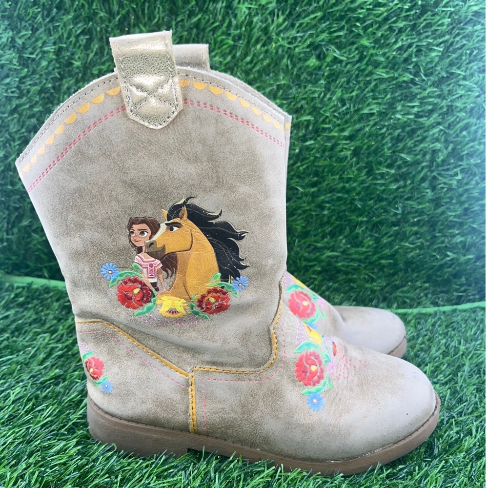 Girls Spirit Western Boots Horse Floral Folk Art Zip Kids Size 12 Fairytale